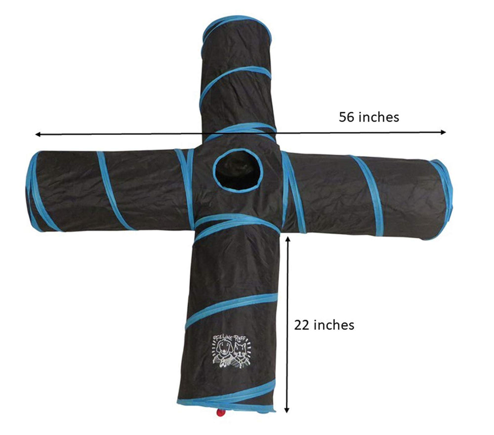 Feline Ruff collapsible tunnel folds to frisbee-size for easy storage.