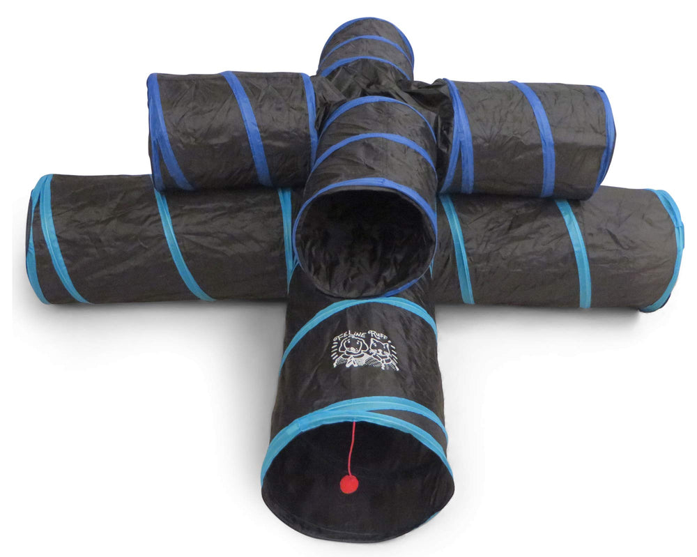 Feline Ruff extra-long tunnel segments, nearly 5 feet, for multi-pet play.