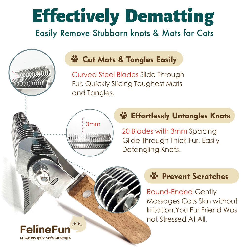 Stainless steel blades of the FelineFun brush for effective grooming.