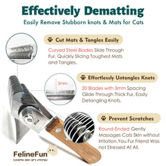 Stainless steel blades of the FelineFun brush for effective grooming.
