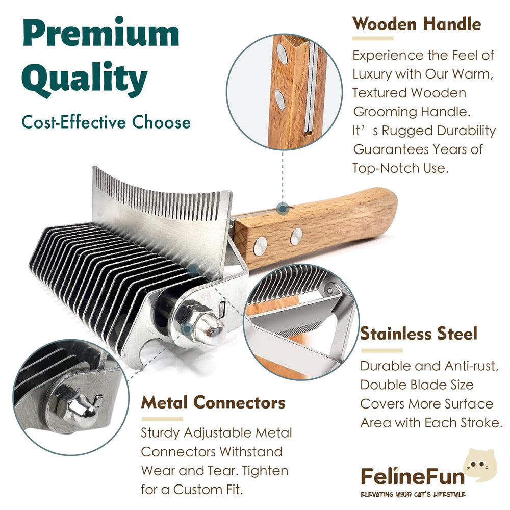 Anti-slip wooden grip offers comfortable grooming sessions.