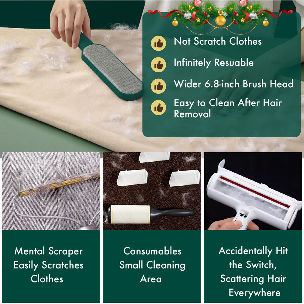FelineFun delicate bristles on fabric protect garments while lifting fur.