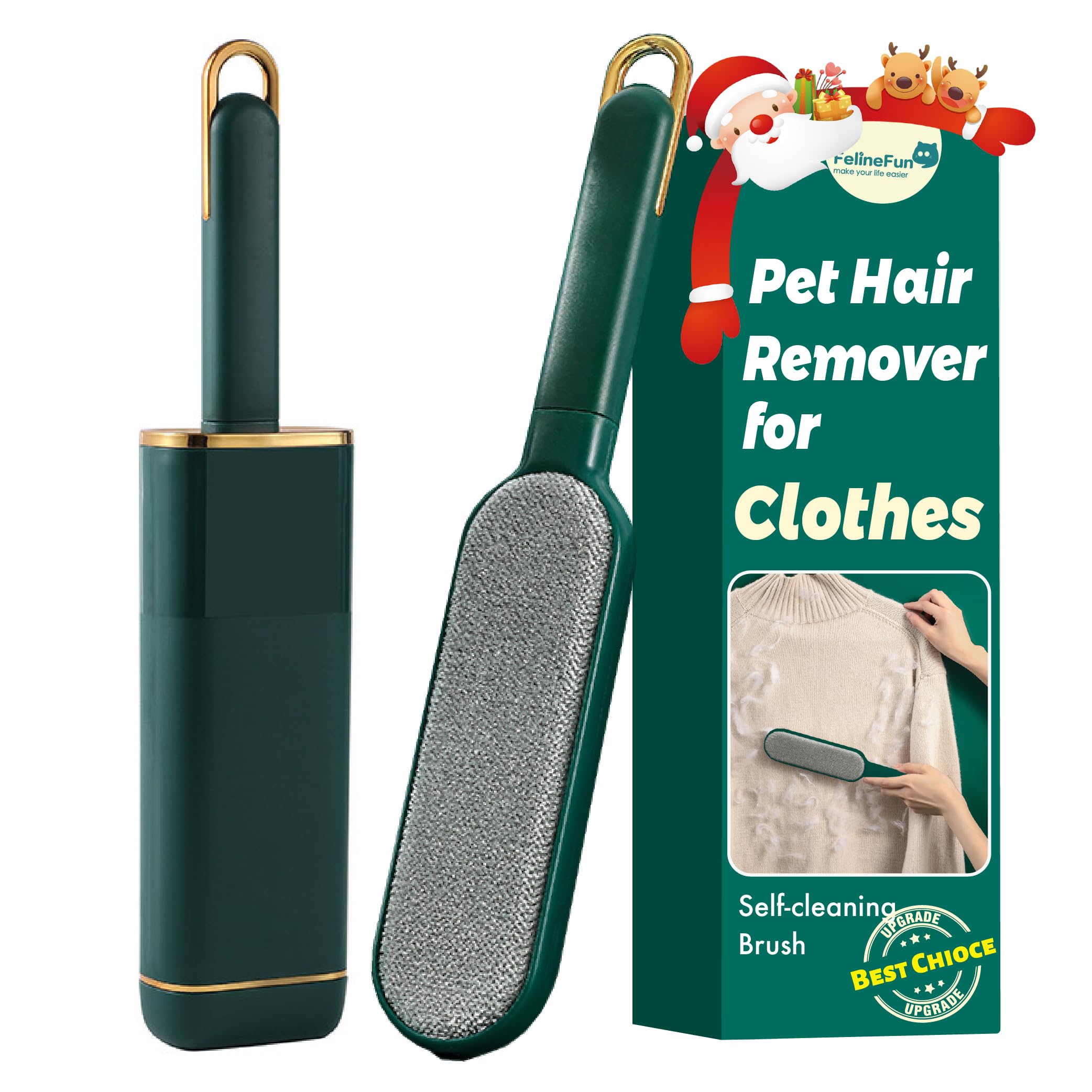 FelineFun pet hair remover on clothes for quick fur removal and a clean look.