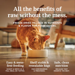 New Zealand-made production facility badge on Feline Natural packaging.