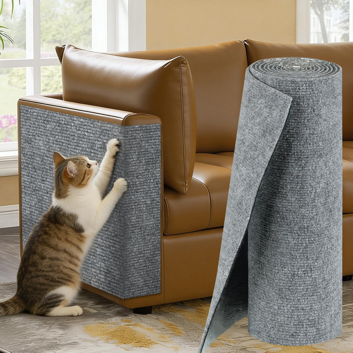 Feliskyn cat-scratch-couch-protector full-length shield protects sofas from claws with durable sisal.
