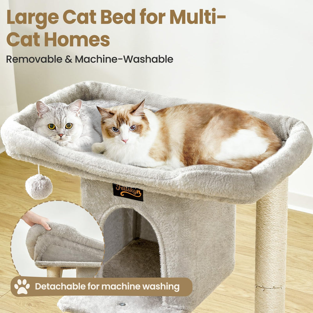 Feliskyn cat tree with sisal posts satisfying scratching needs.