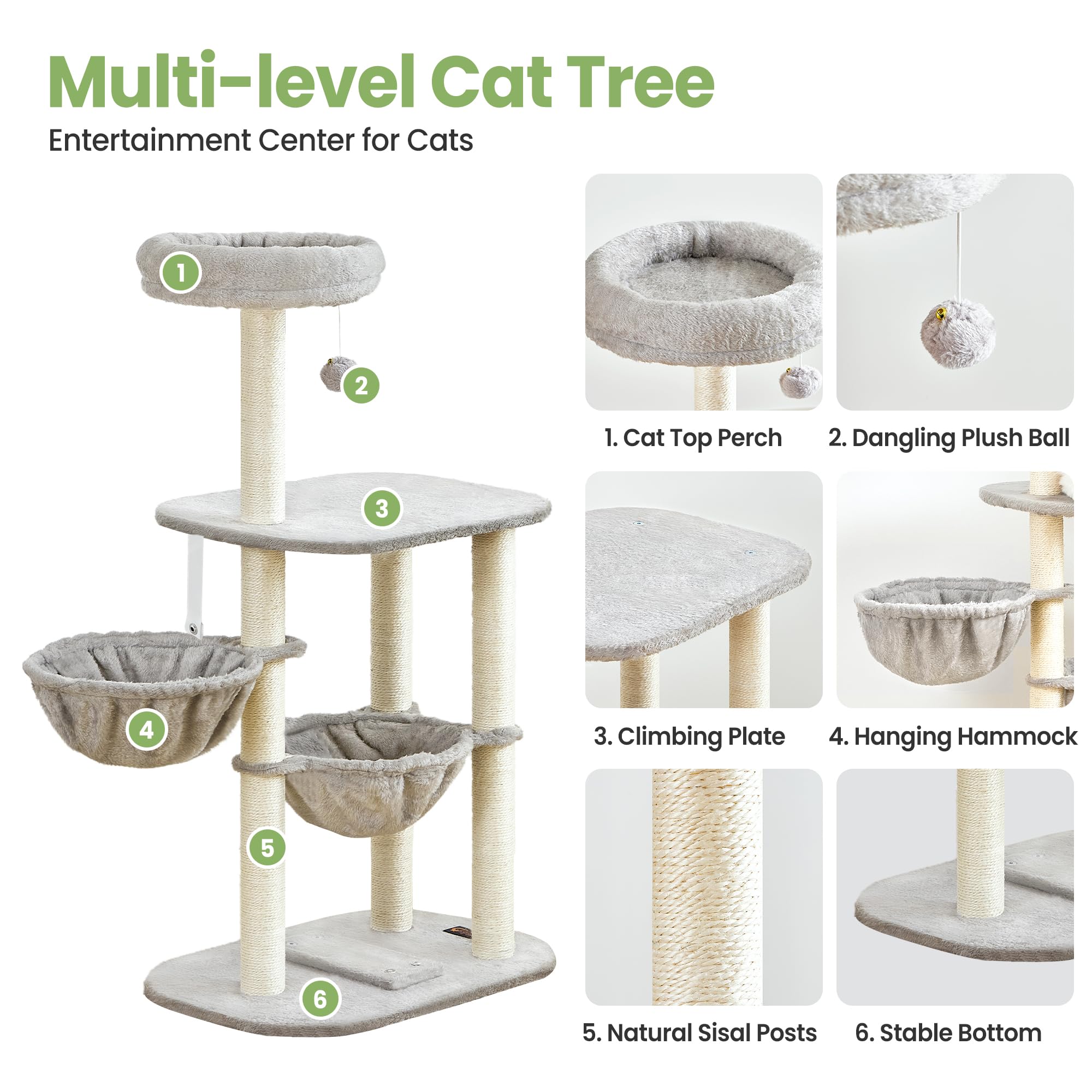 Feliskyn cat tree sisal posts—natural scratching surfaces promote claw health.