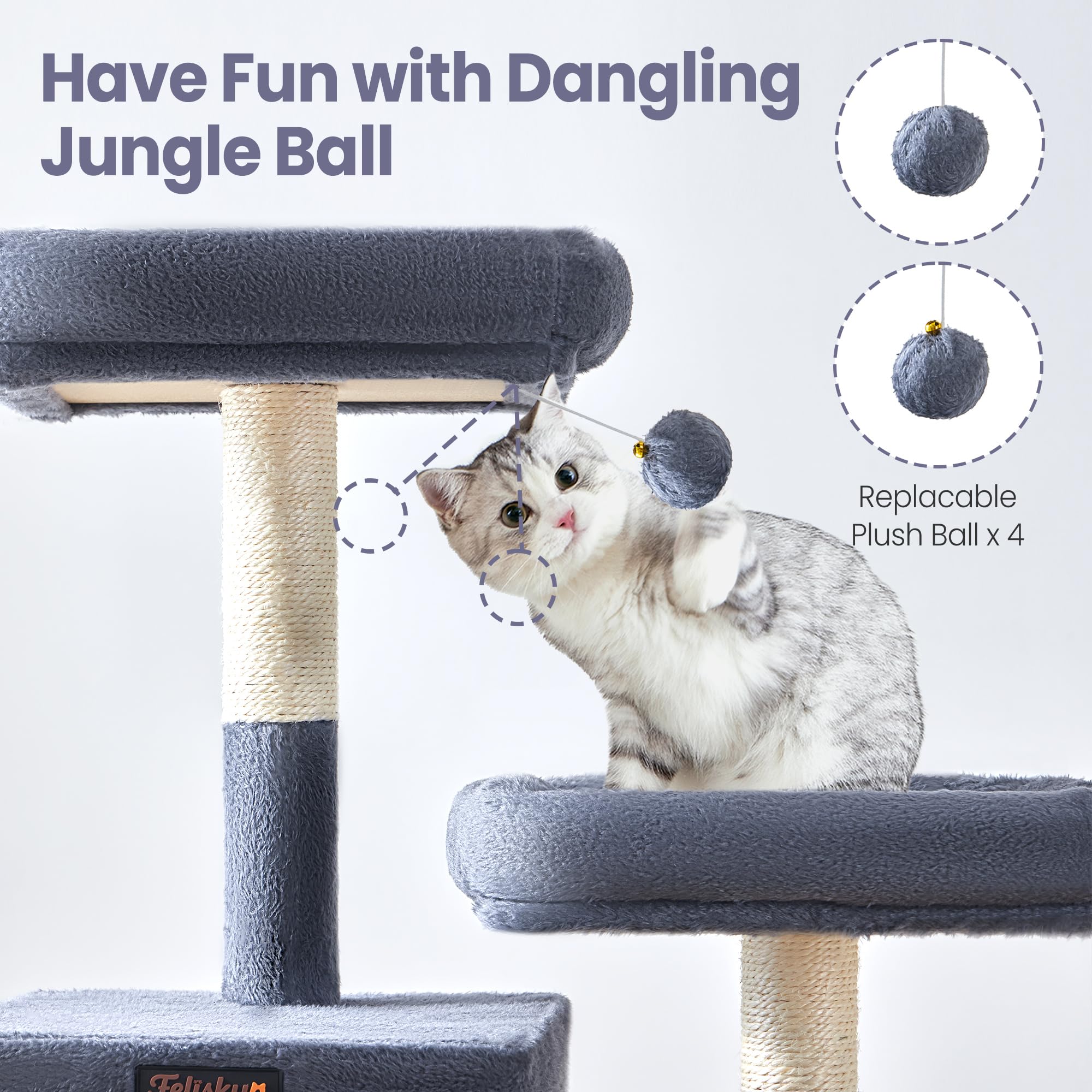 Feliskyn Cat Tree Tower with enclosed cave provides a cozy hiding spot.