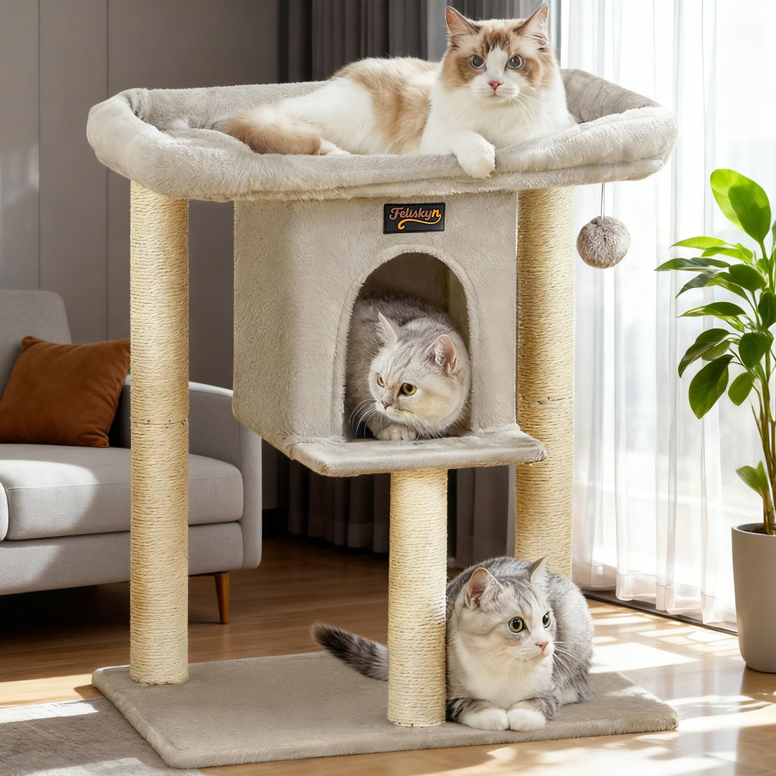 Feliskyn cat tree tower for indoor large cats provides a cozy perch.