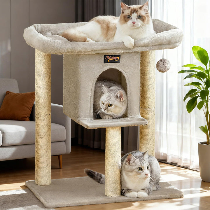 Feliskyn cat tree tower for indoor large cats provides a cozy perch.