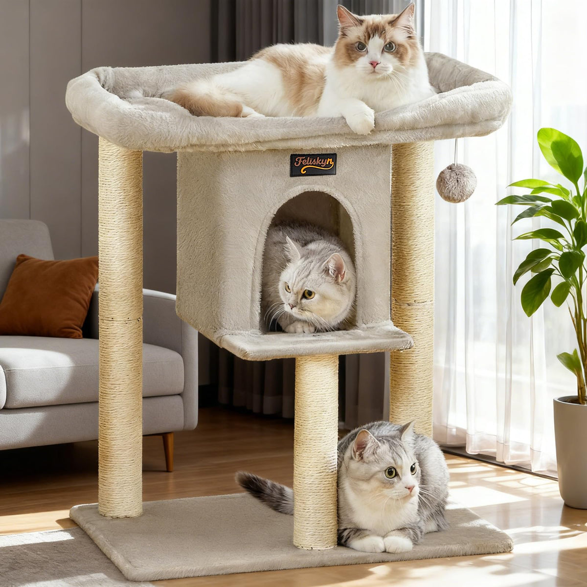 Feliskyn cat tree tower for indoor large cats provides a cozy perch.