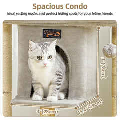 Feliskyn two-level cat tree with anti-tip base ensures stability.