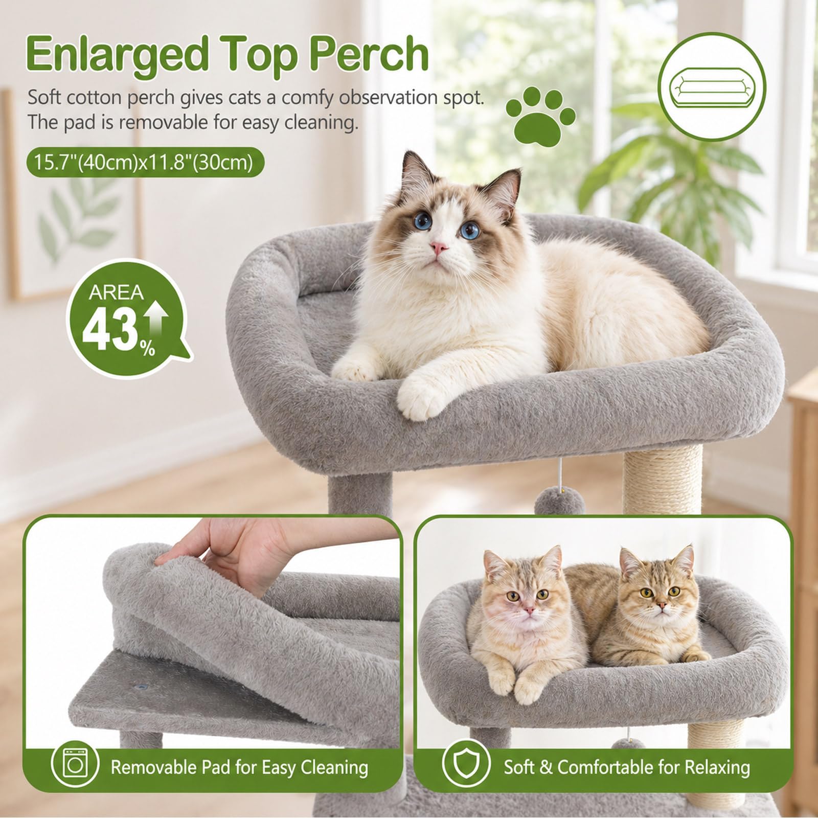 Feliskyn cat tree with two condos offering private retreats.