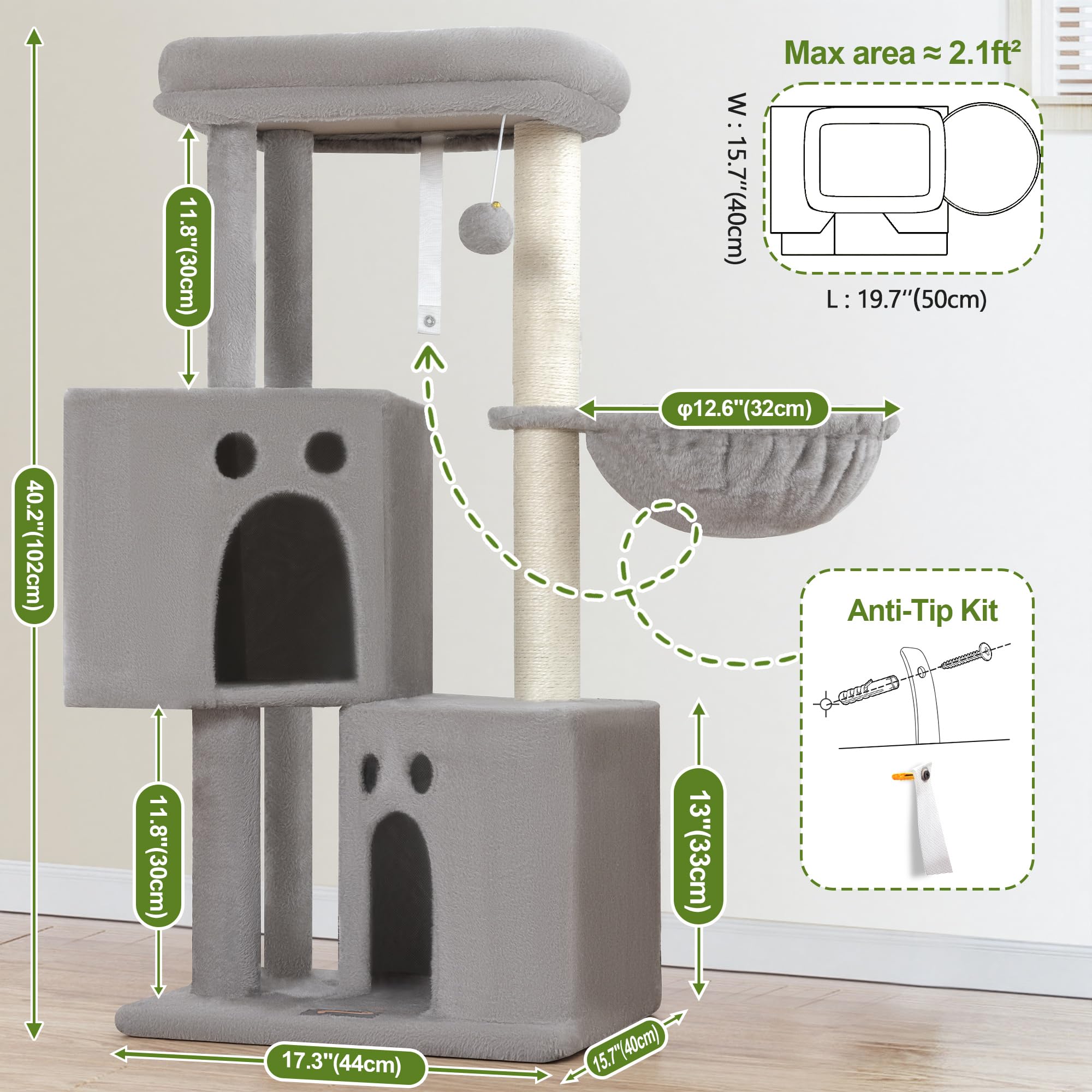 Feliskyn anti-tip base keeps the tower steady during activity.