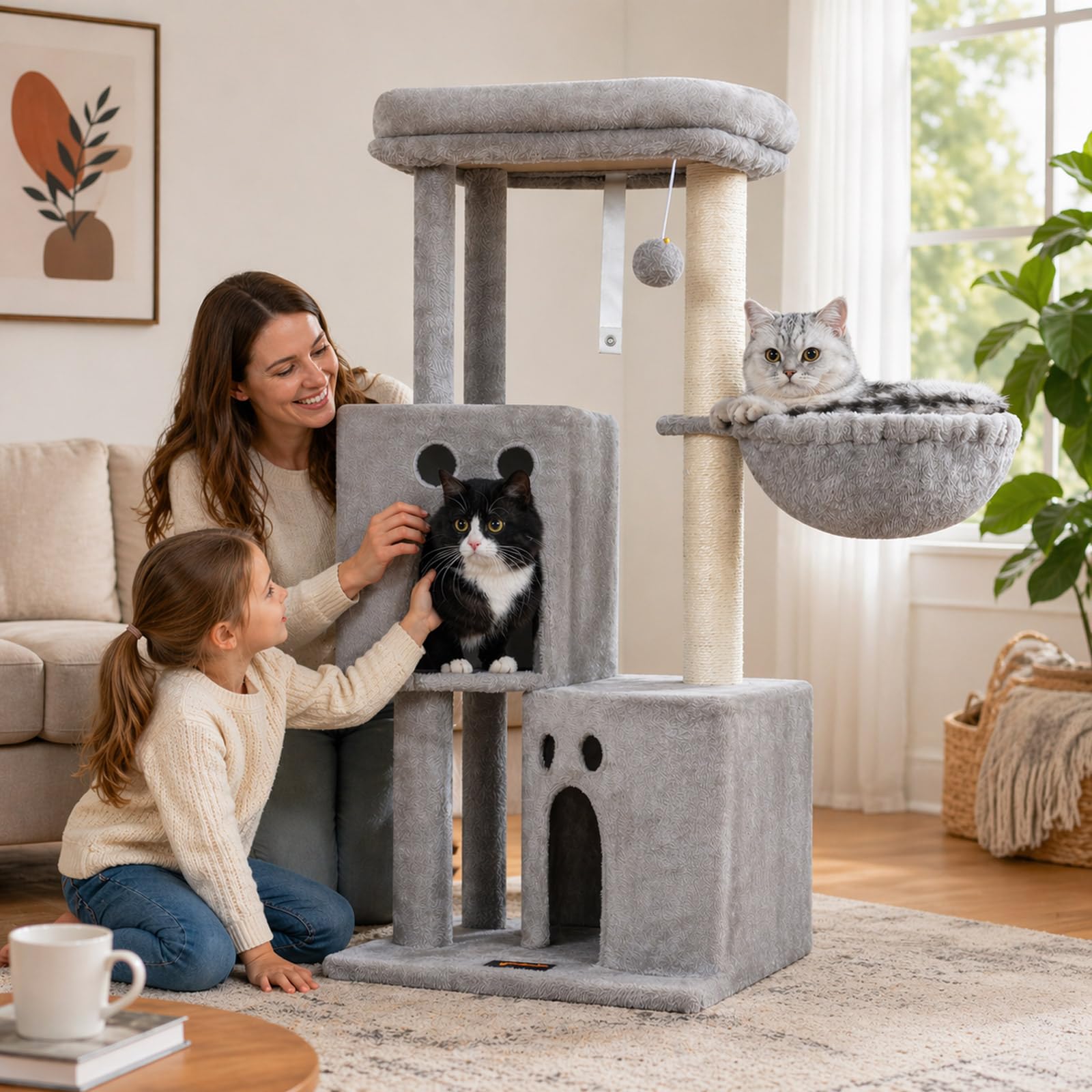 Feliskyn easy-assembly cat tree with numbered parts and tools.