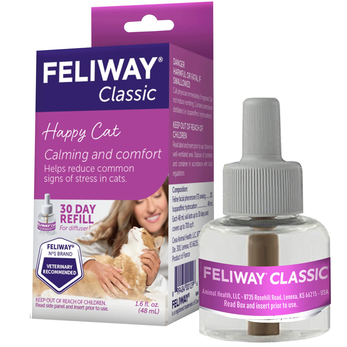 FELIWAY Classic refill bottle 48ml ready for diffuser to promote calm in cats.