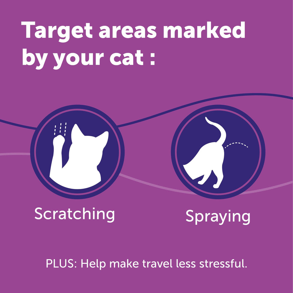 FELIWAY Classic Spray targets marked areas to reduce scratching and spraying.