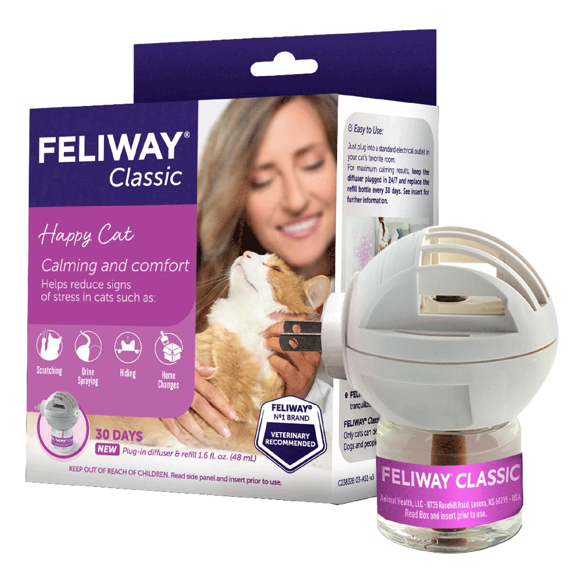 Feliway Classic starter kit with 48ml refill for ongoing feline calm.