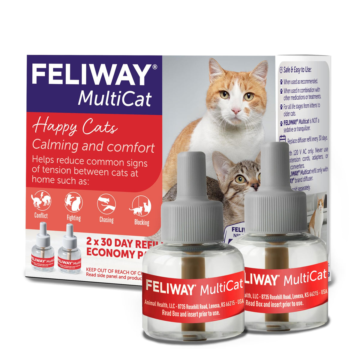 Feliway Multicat Diffuser Refill 48ml two-pack close-up for a calm home.