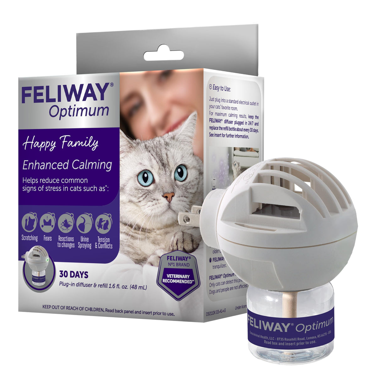 FELIWAY Optimum diffuser front view promoting calm and reducing stress signals.