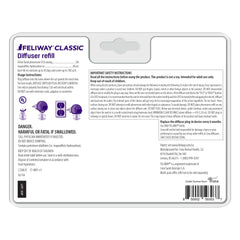 Closeup of Feliway refill cartridge highlighting pheromone formula to support a calmer environment.