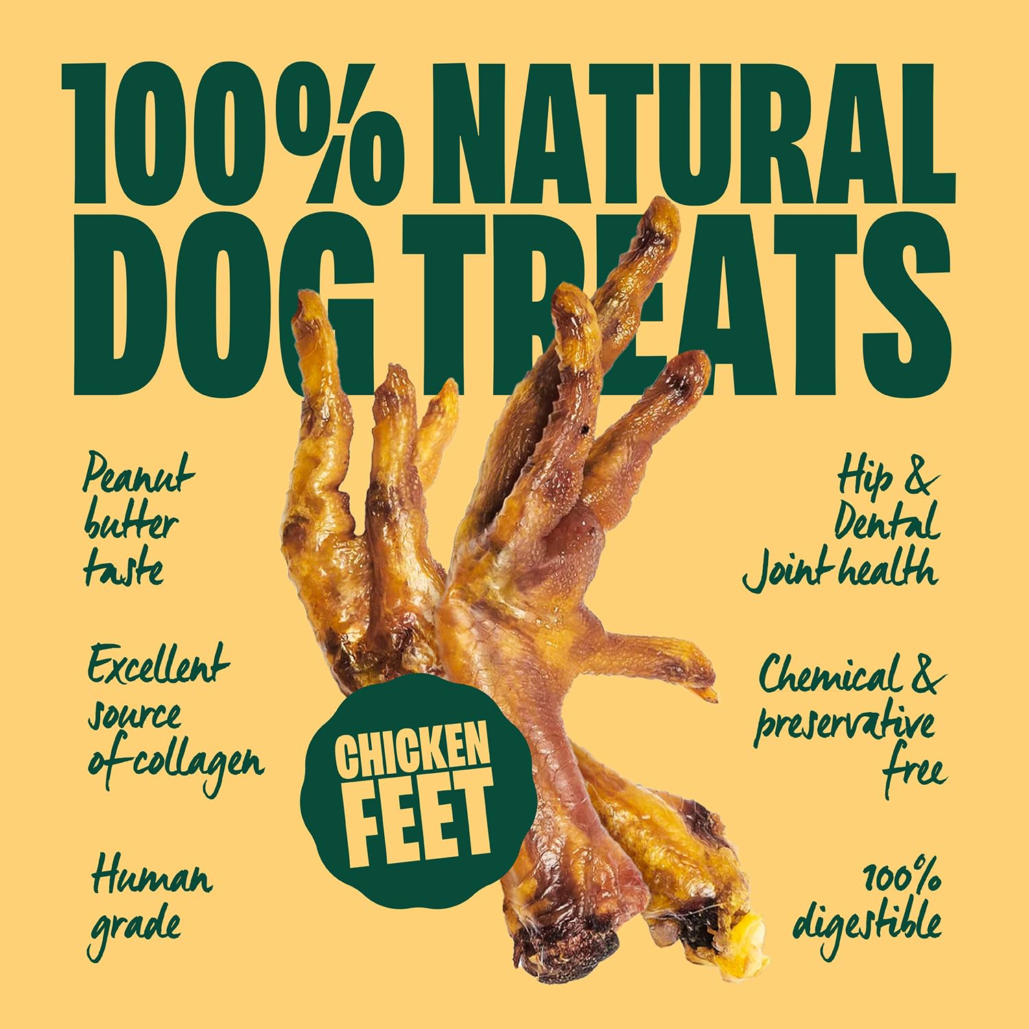 Fellas Pets dental-health chicken feet help reduce plaque through chewing.