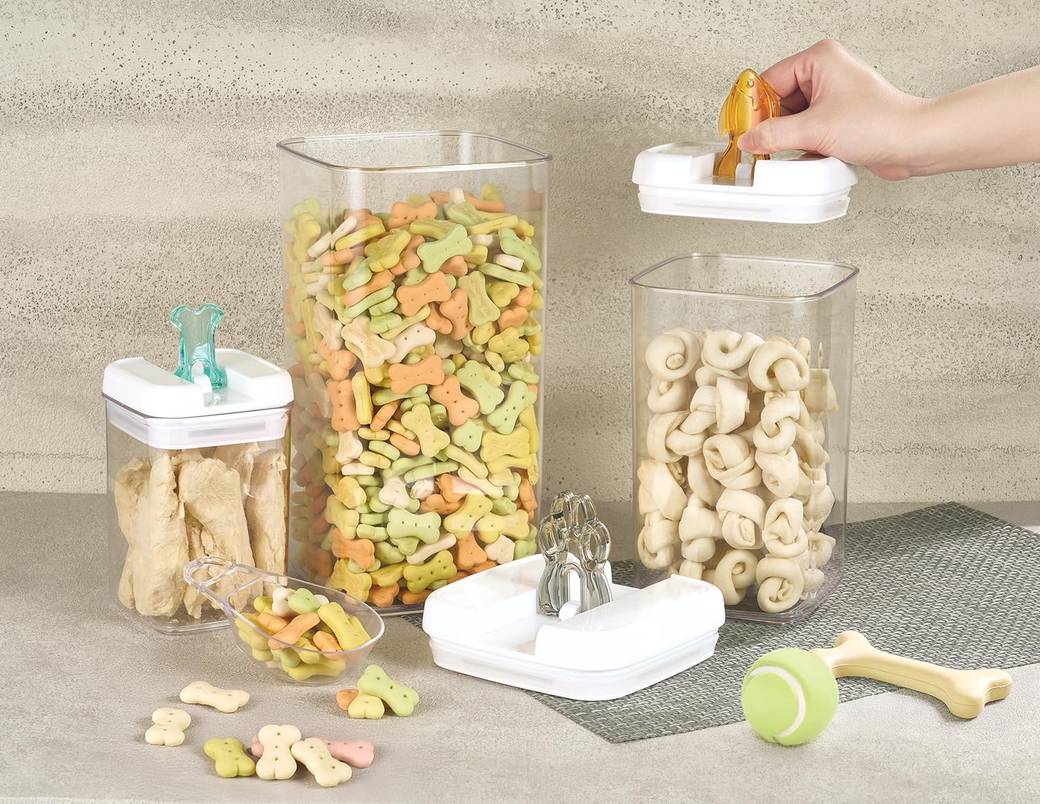 Felli Flip Tite Large container with fish handle stores bulk treats neatly.