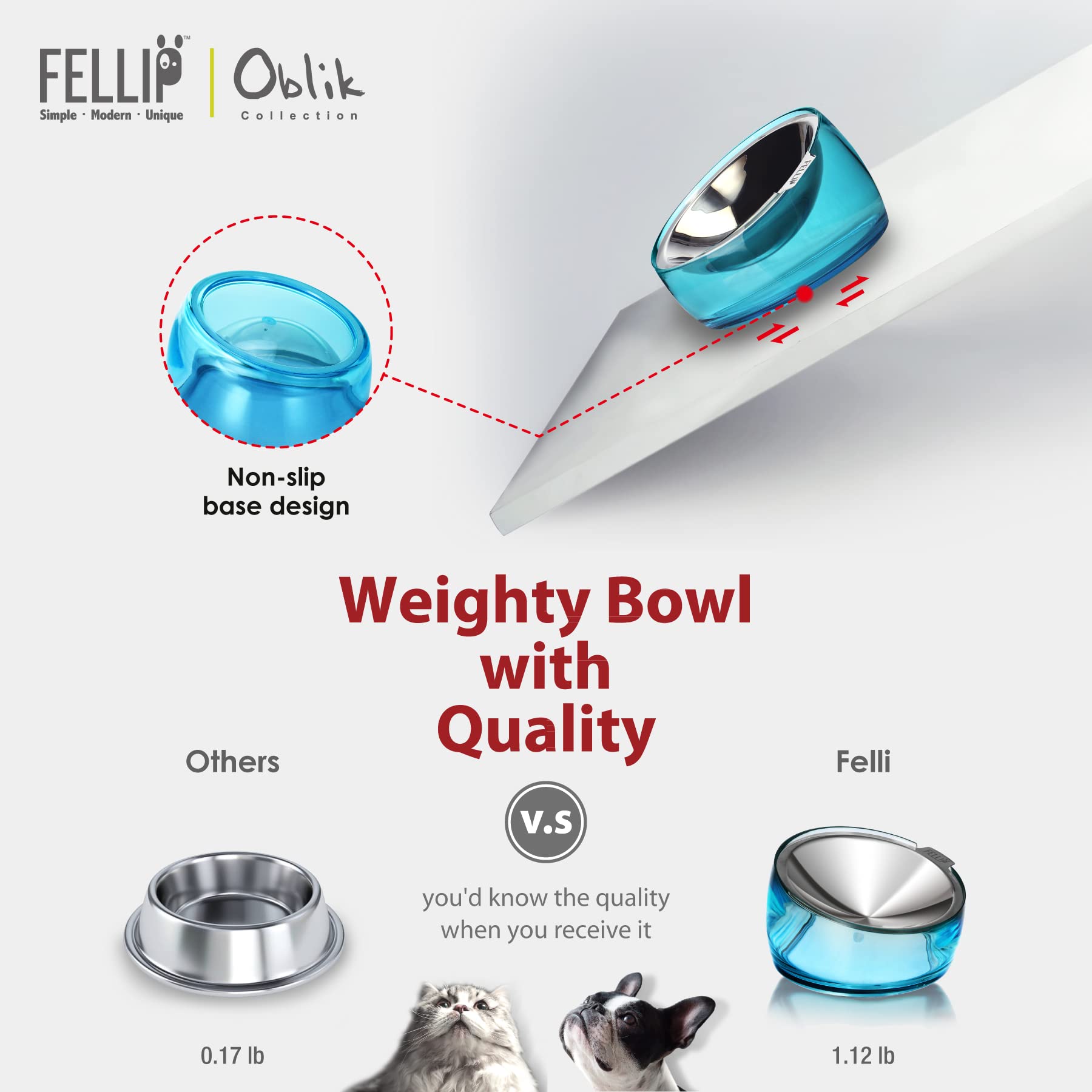 Felli Oblik pet feeder combines safety, style, and practical mealtime features.