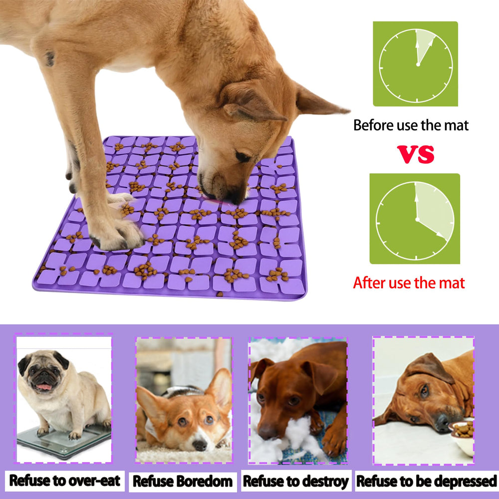 Large dog snuffle mat shows leaf-pattern design for foraging.