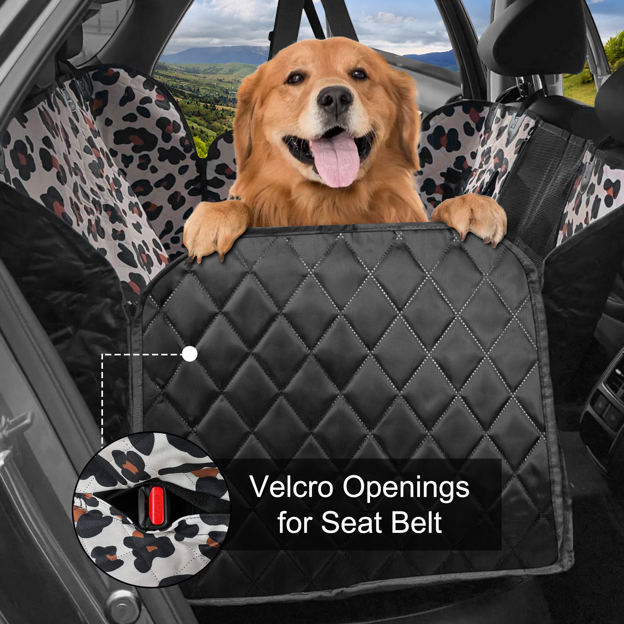 Femuar dog car seat cover mesh visual window improves airflow and keeps dogs calm.