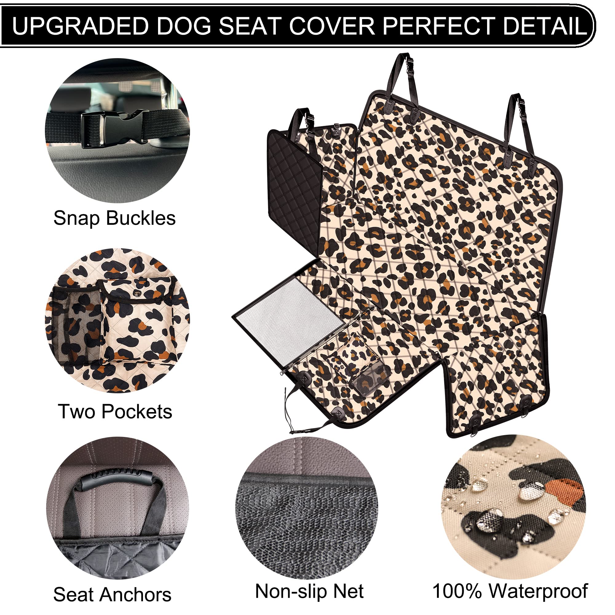 Femuar dog car seat cover storage pockets help organize treats and toys.