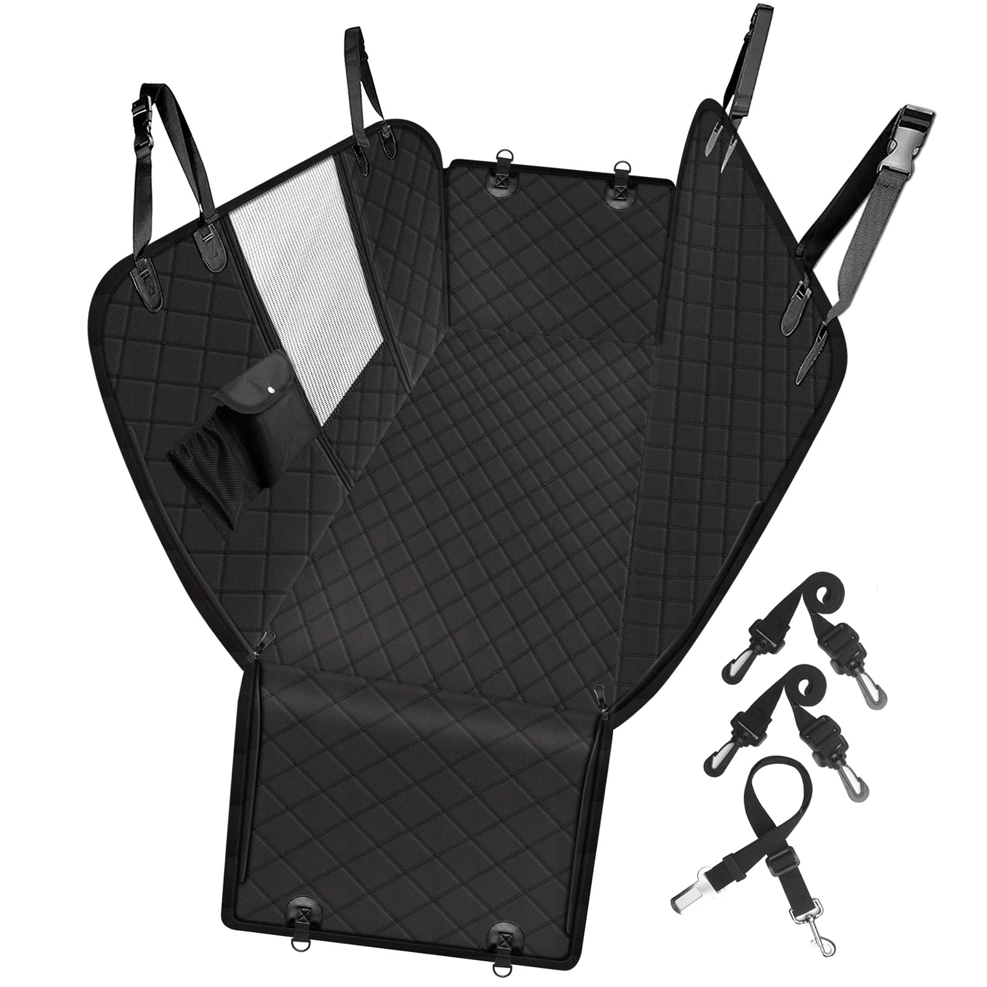 Femuar dog seat cover with mesh window enhances airflow and keeps dogs calm.