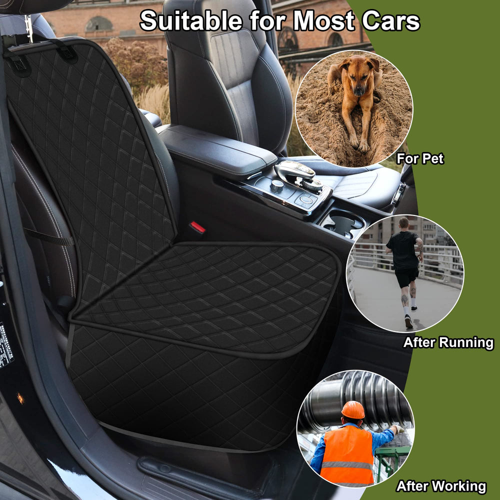Femuar dog seat cover with nonslip backing prevents shifting during drives.