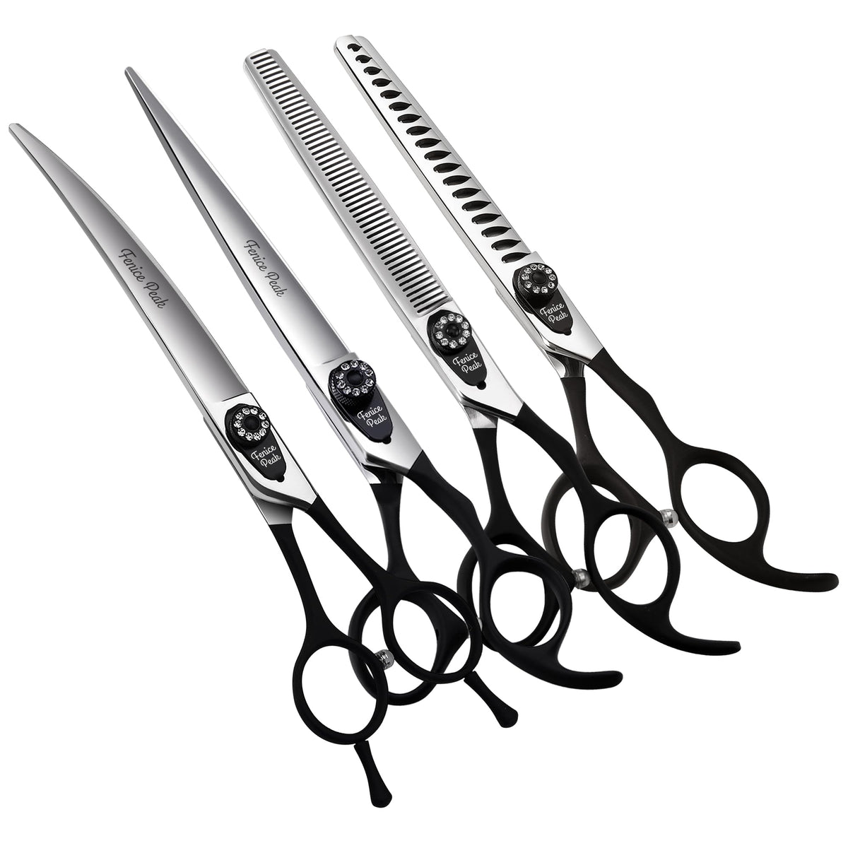 Fenice Peak straight scissors deliver precise, clean cuts for dog grooming.