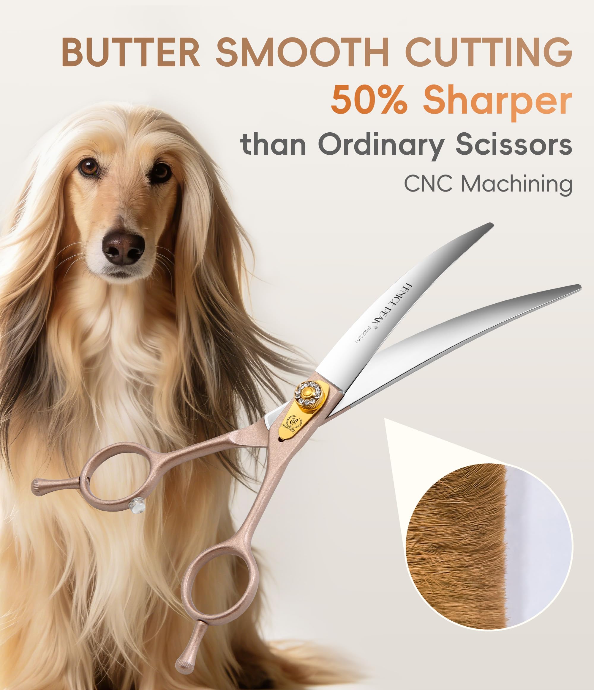 Fenice Peak 7.5-inch ergonomic handle offers comfortable grooming sessions.