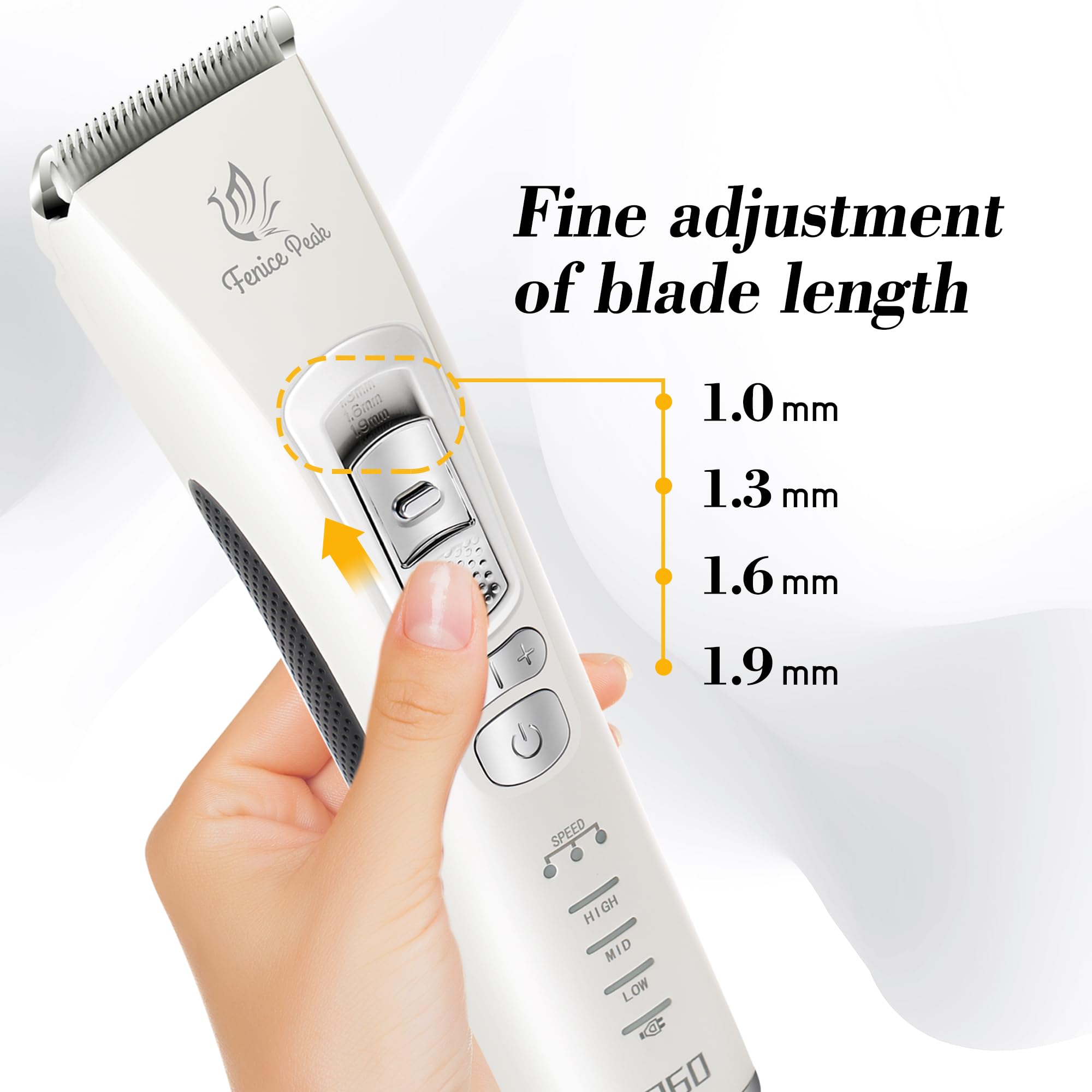FENICE PEAK ceramic moving blades deliver gentle, sharp cuts for sensitive skin.