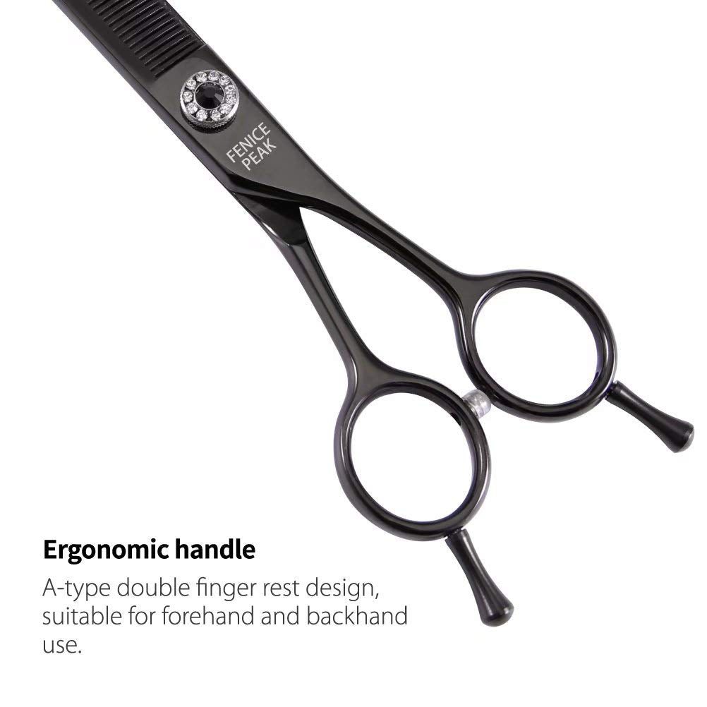 Close-up view highlights sharp, fine-cut blades for delicate fur thinning.