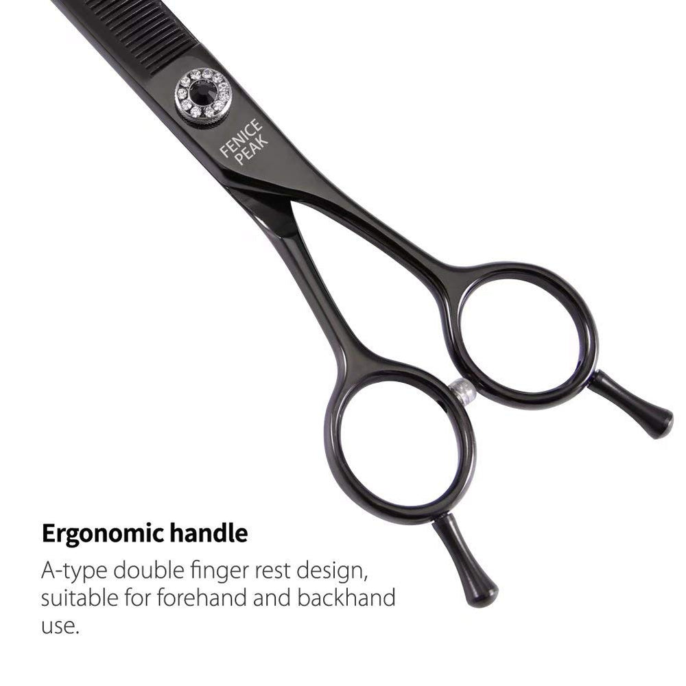 Close-up view highlights sharp, fine-cut blades for delicate fur thinning.