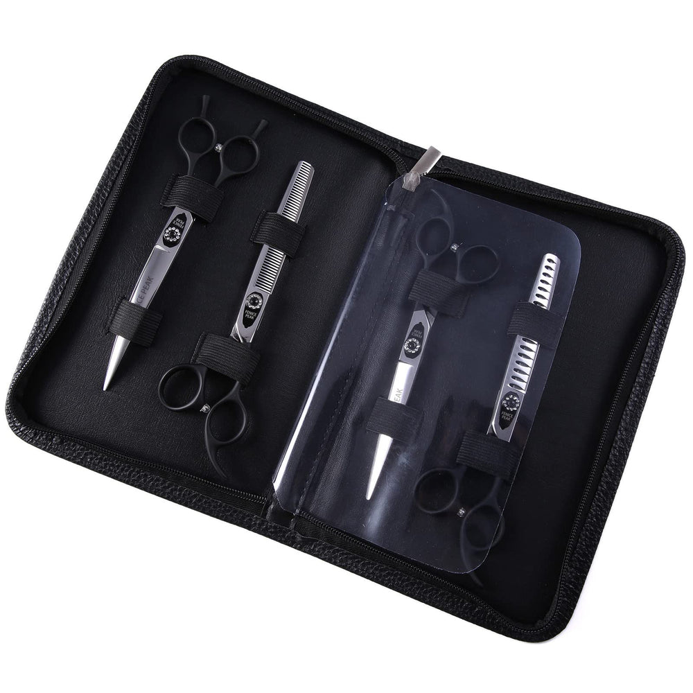 Fenice Peak curved dog grooming scissors for easier contouring around ears and heads.