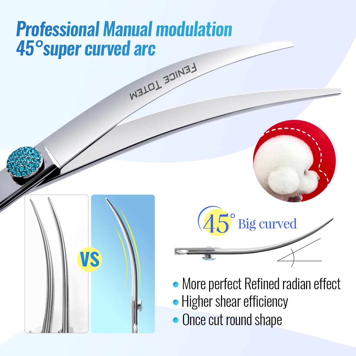 Fenice Totem 45-degree arc design ideal for shaping dog contours.