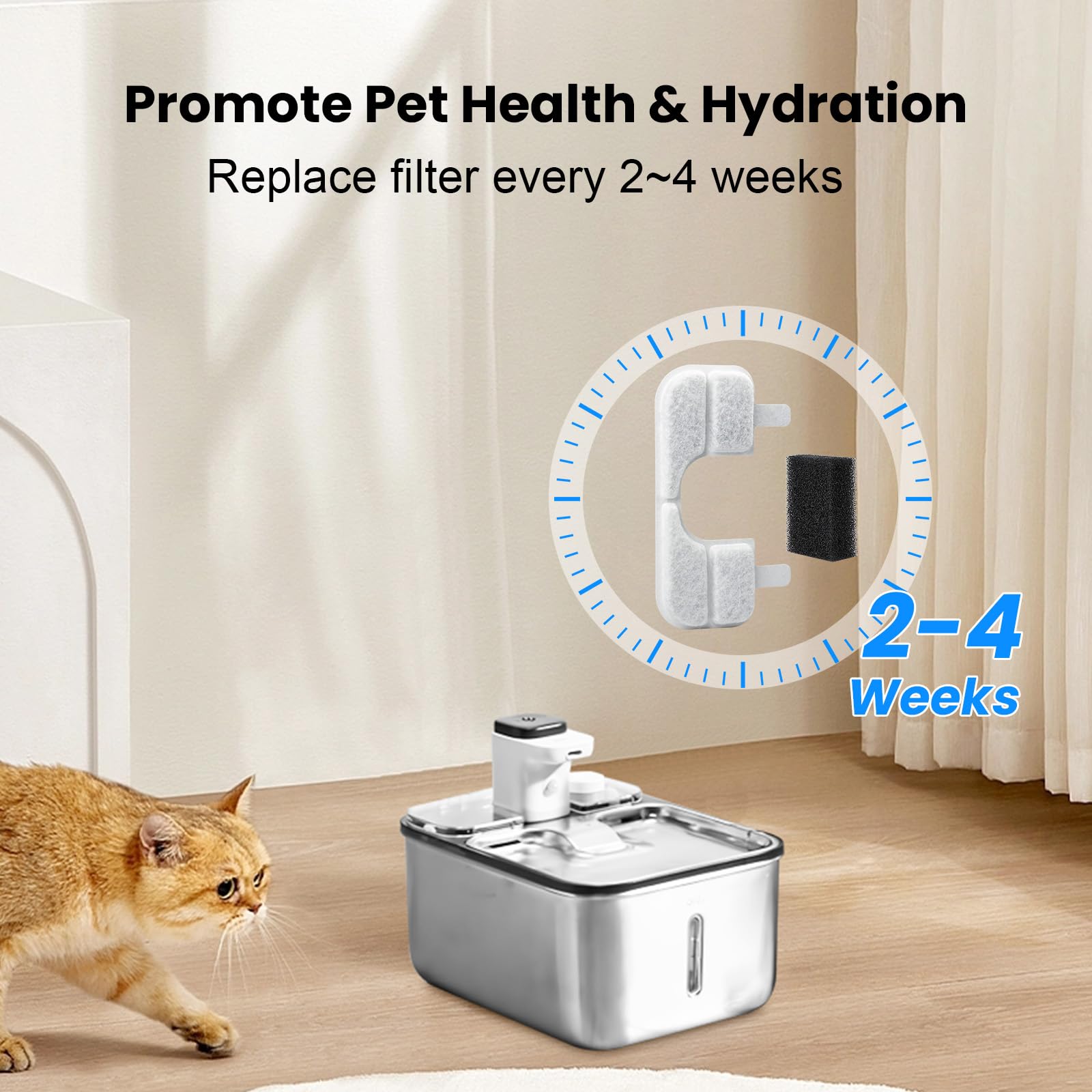 Fenkabs 3.5L stainless steel cat fountain image highlights sturdy design