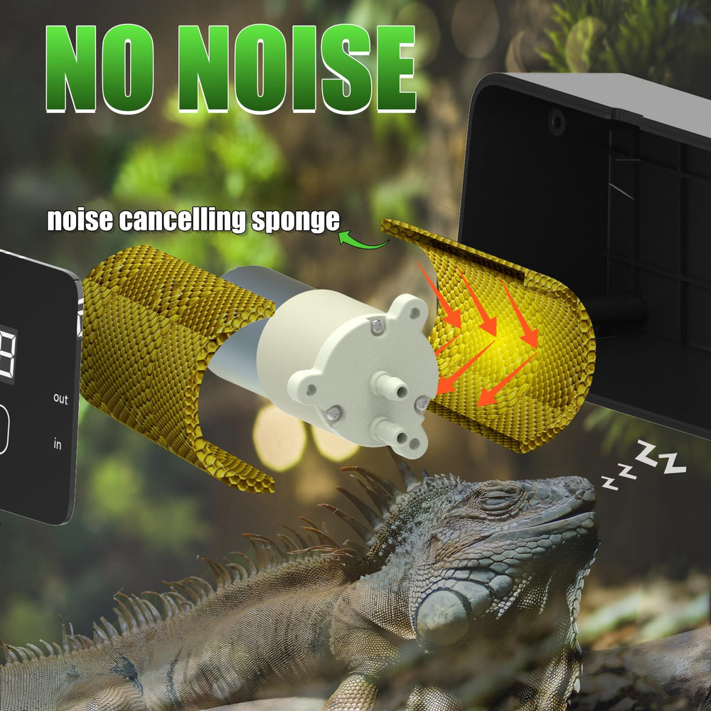 Fenocran timer-control humidifier shows adjustable misting for daily habitat care.