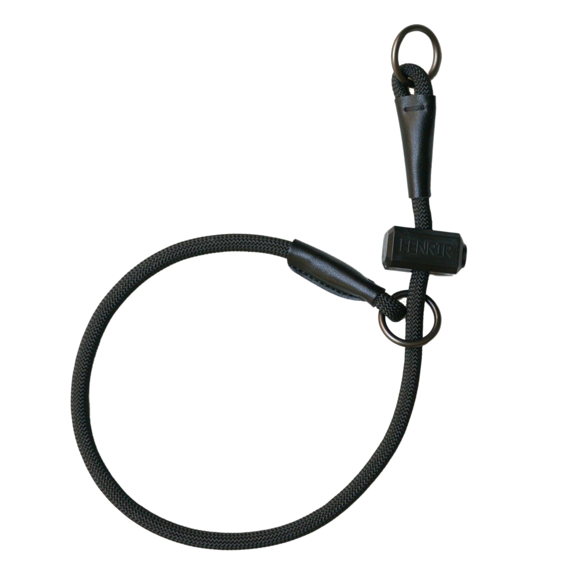 Fenrir slip collar with spring limiter in black, closeup of durable nylon construction for secure training.