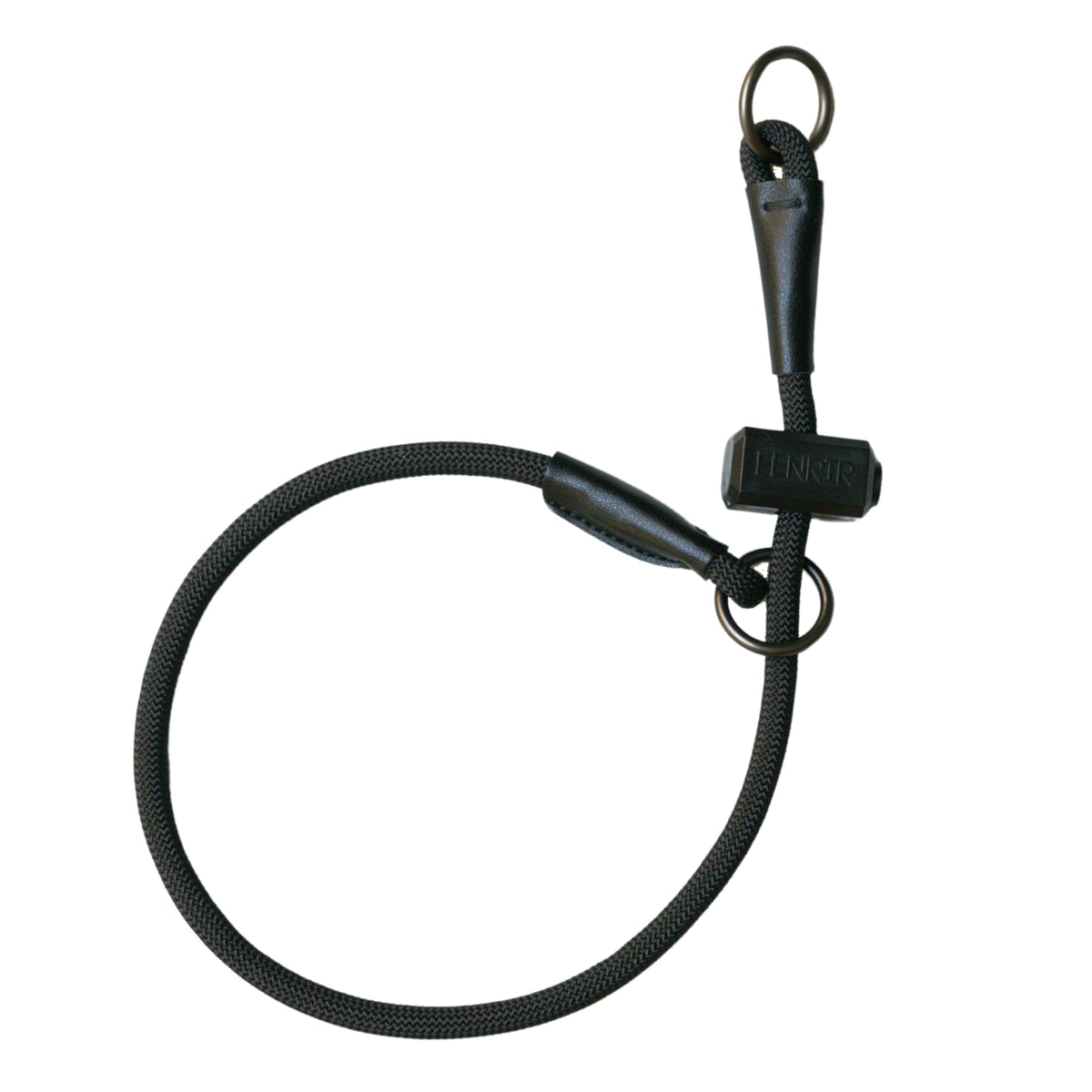 Fenrir slip collar with spring limiter in black, closeup of durable nylon construction for secure training.