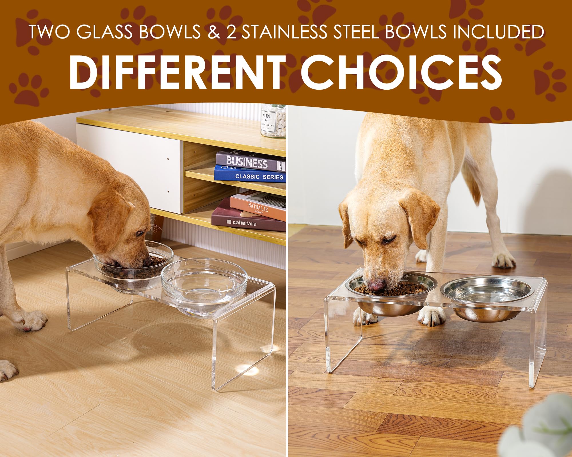 Feoyoho glass and stainless bowls with acrylic stand materials detail