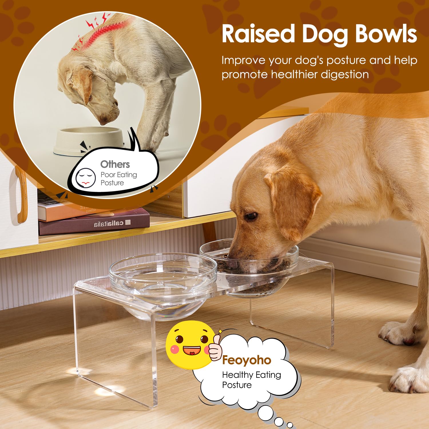 Feoyoho elevated cat/dog feeder front view with double bowls