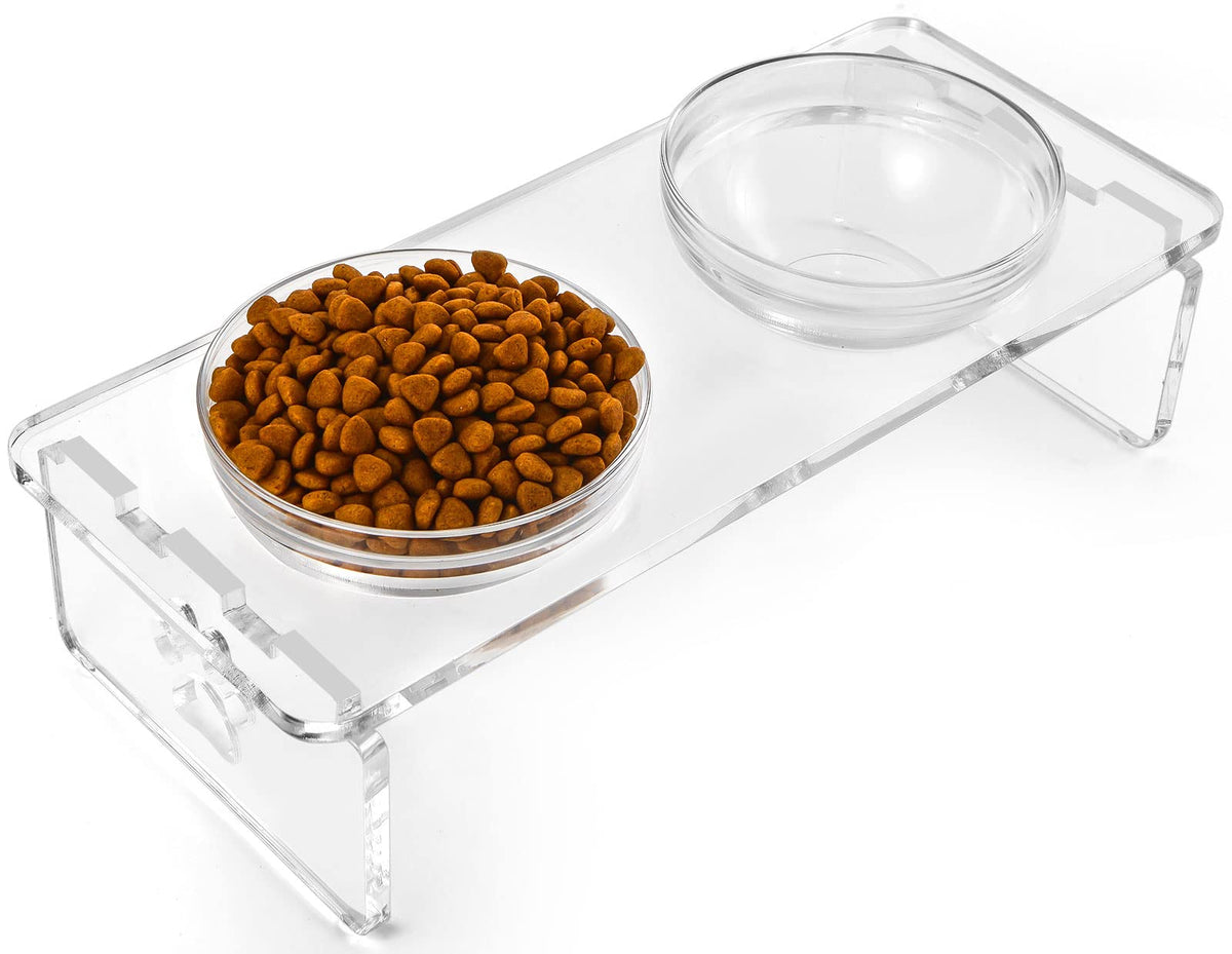 Feoyoho elevated pet bowls stand shown in acrylic for a modern dining setup