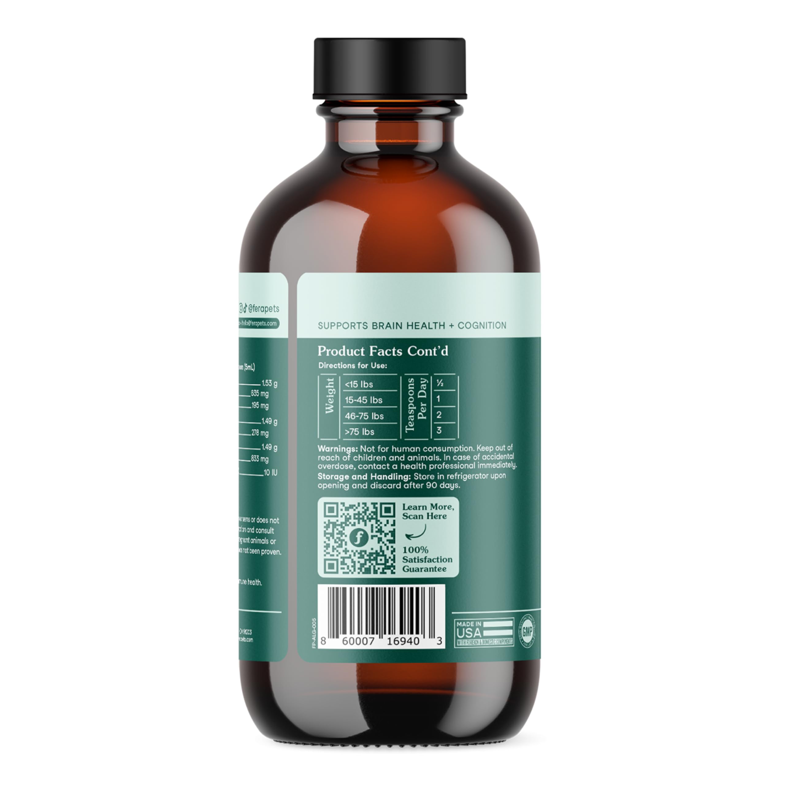 Fera Pets Algae Oil flaxseed illustration on label.