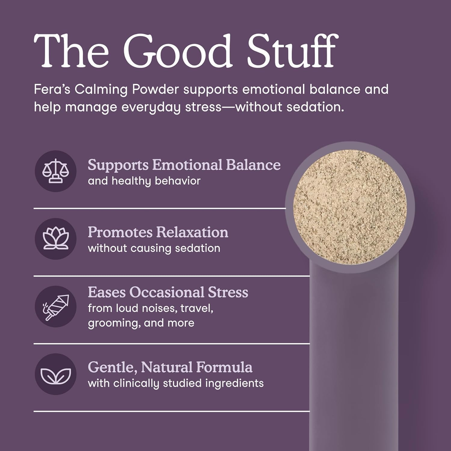 Fera Pets Calming Supplement bottle label reveals ingredients.