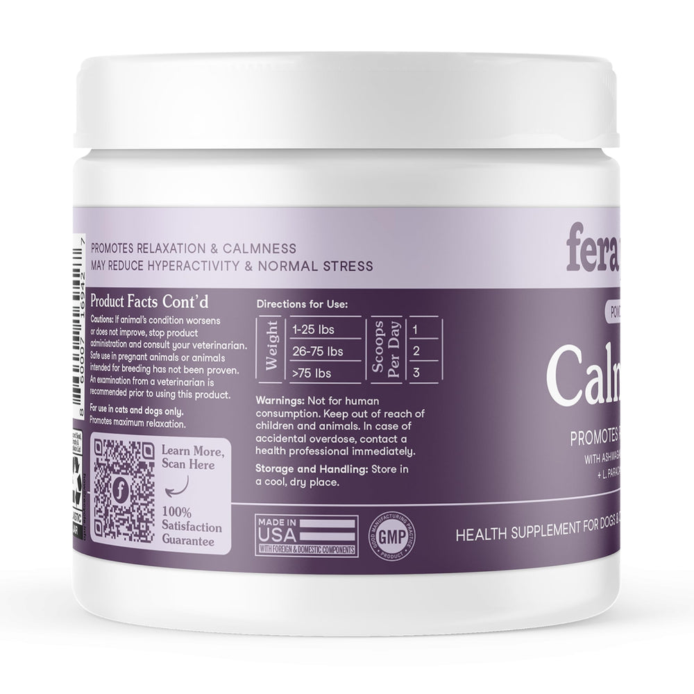Packaging on shelf featuring Fera Pets Calming Supplement.
